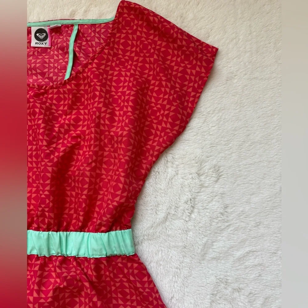 ❌SOLD❌Roxy Dress Teen's Large Red Geometric Mini Back Cutout Short Sleeve Swim - Picture 6 of 14